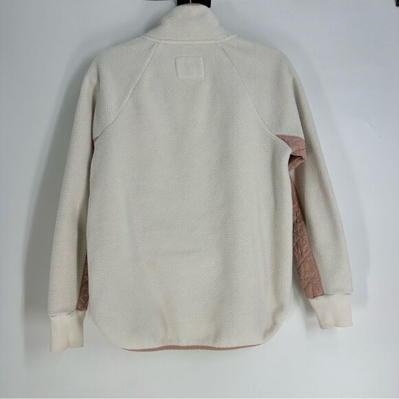 ABERCROMBIE & FITCH Cream and Blush Pink Asymmetrical Snap Fleece Pullover Sz S - Picture 7 of 9